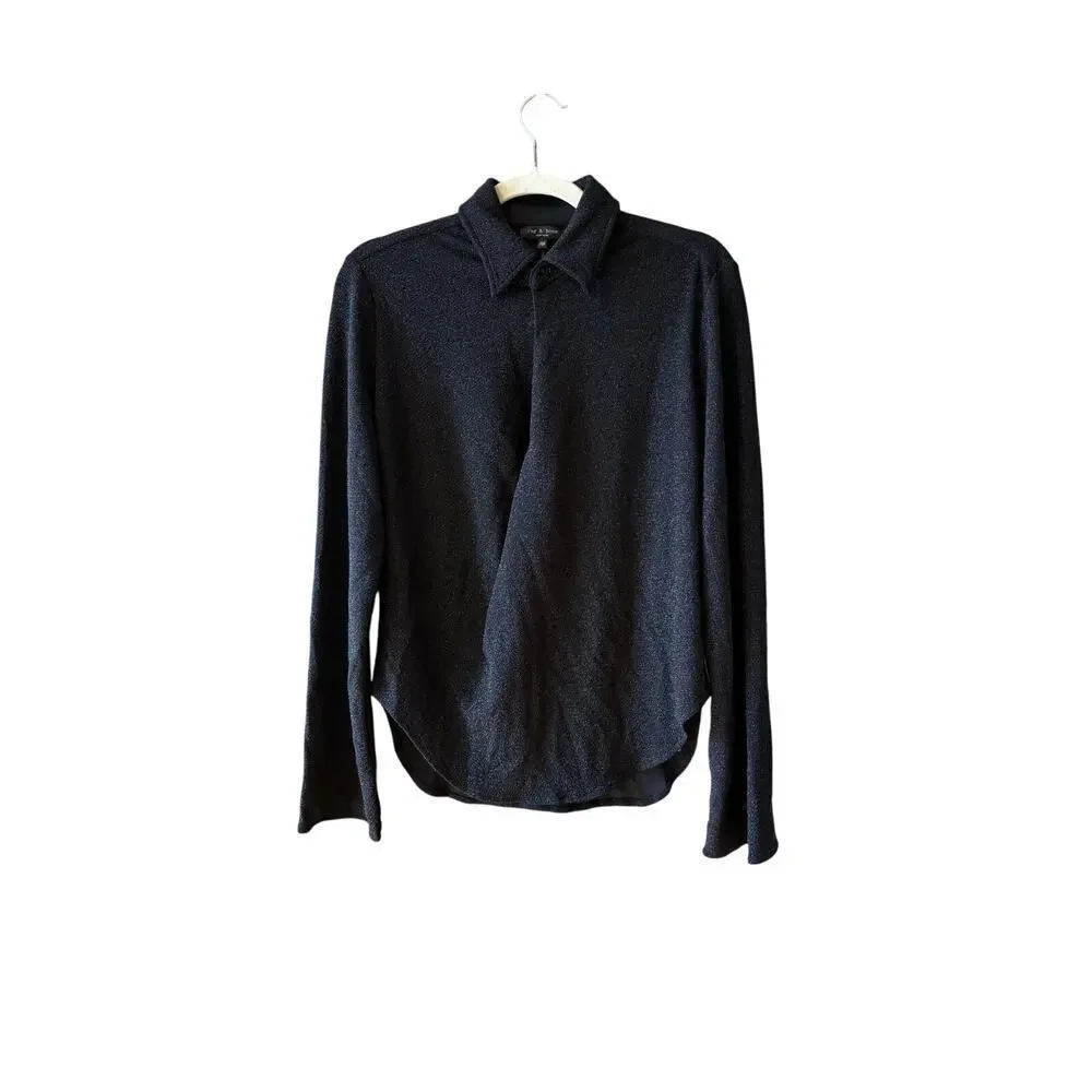 Rag and Bine Lilith Metallic Stretch-Jersey Blouse XXS - Picture 6 of 10